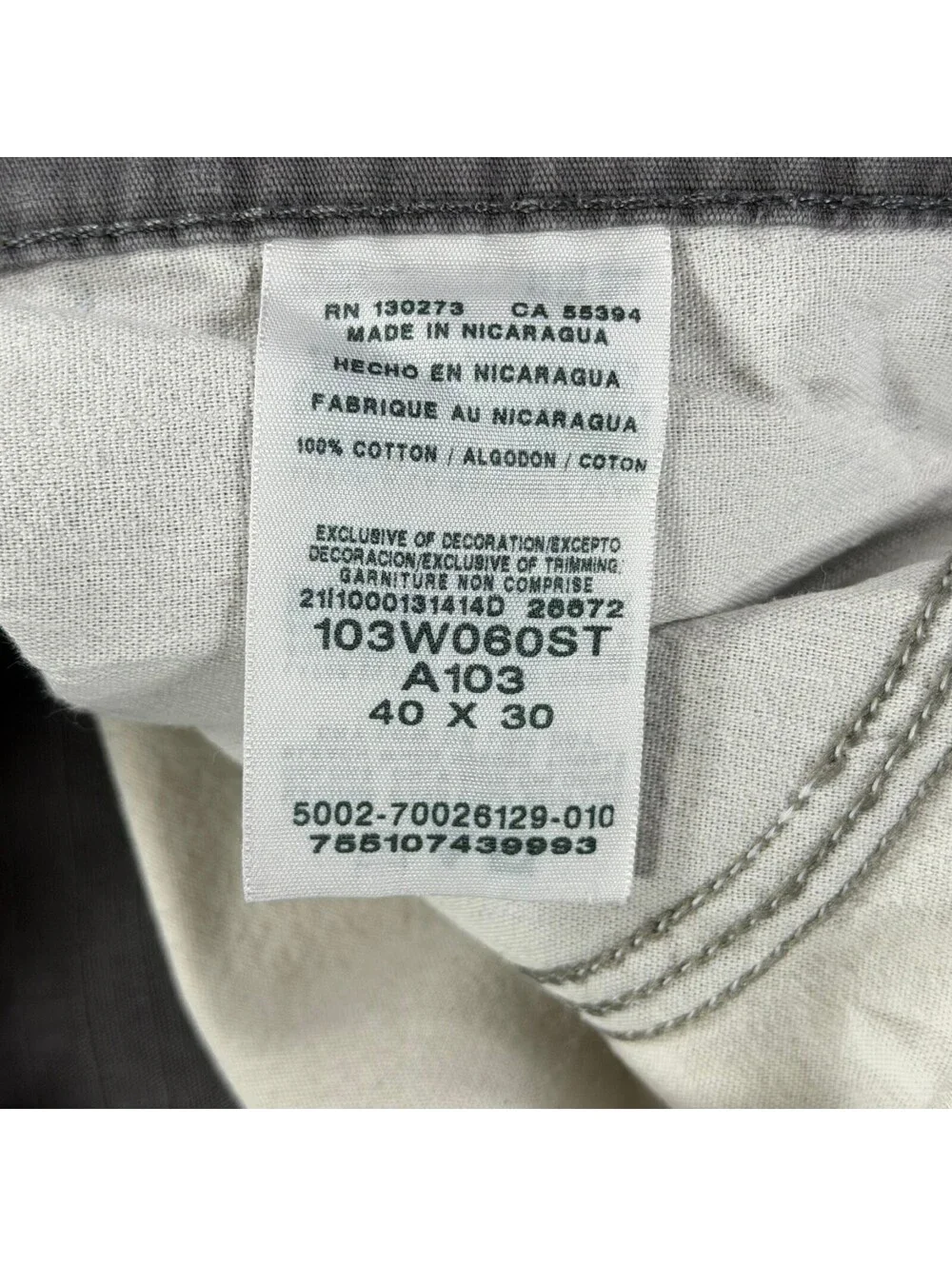 Men's Wrangler Riggs Workwear Gray Cargo Pants 40x30 Durable Cotton Utility